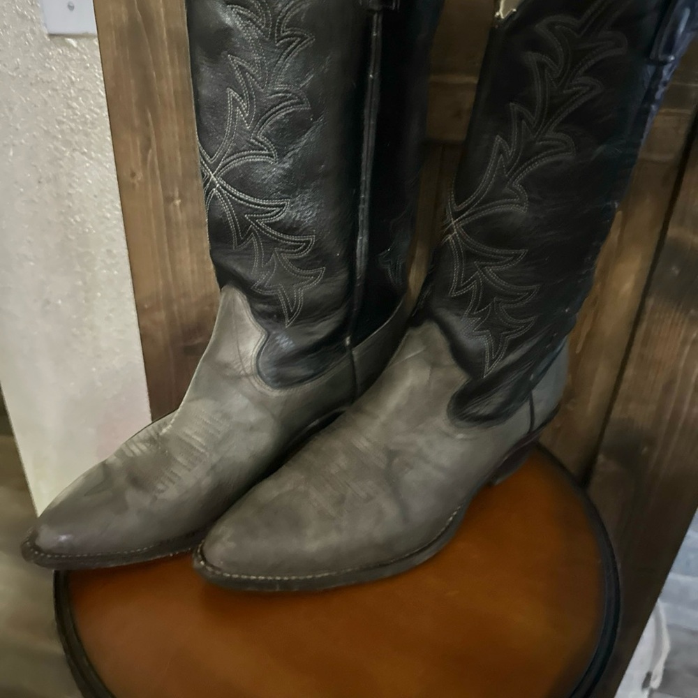 Men's Black and Gray Western Cowboy Boots Texas Brand - Picture 6 of 10